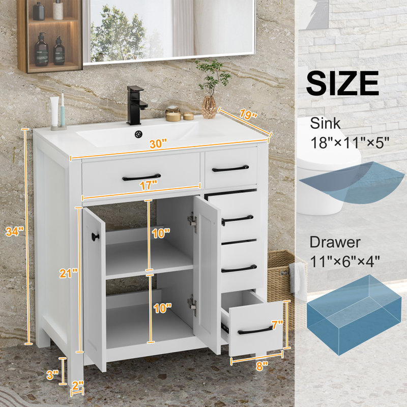 Manrique Makowski 30" Single Bathroom Vanity Set with Sink Top, Zinc Alloy Faucet, Painted Surface, Soft-close Doors, EPA Certified