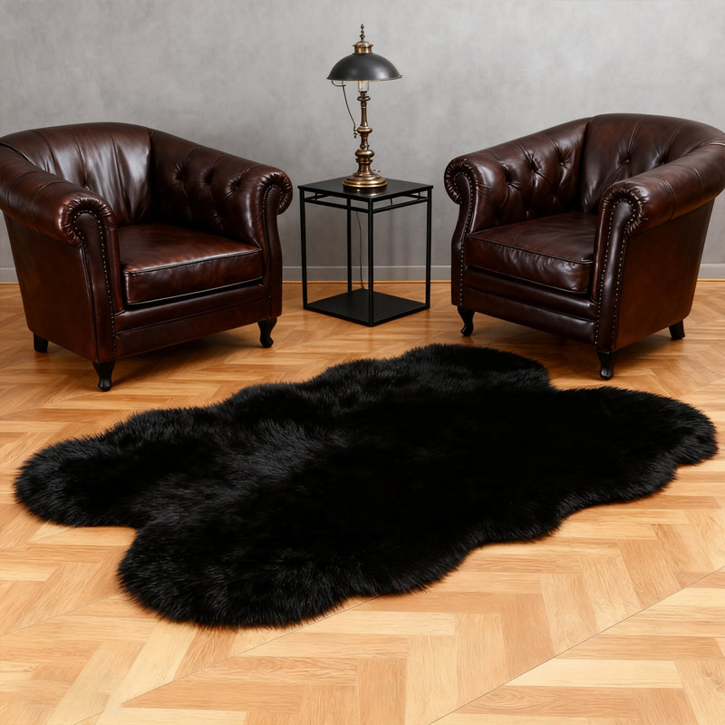 Soft Fluffy Black Faux Sheepskin Area Rug, Novelty 4' x 6'