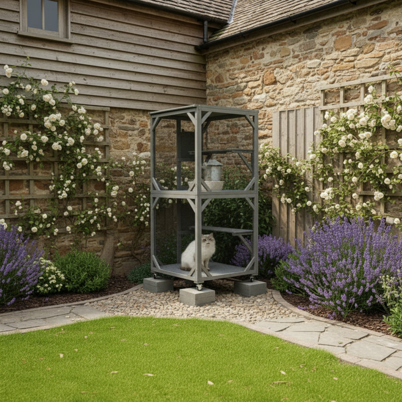 La maison mobile d'extérieur pour chat avec roues, la maison mobile pour chat et la cage sont livrées avec une boîte de repos améliorée et une housse imperméable.