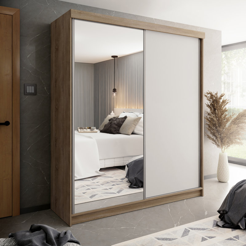 Modern 2 Door Sliding Wardrobe, Natural/White