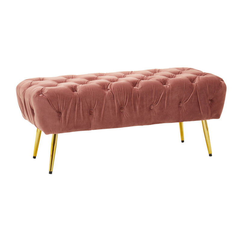 Galina 104 cm W Velvet Tufted Rectangle Footstool, Pink
