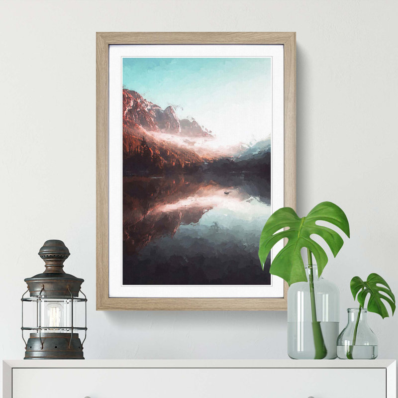 Lake in Italy in Abstract - Picture Frame Graphic Art Print, 65cm H x 48cm W x 2cm D, Oak Framed