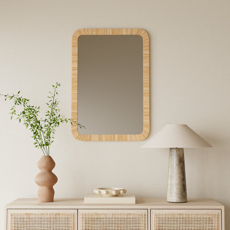 Breesport Rectangle Rattan Bathroom Wall Mirror, Natural, 35.75" x 24"