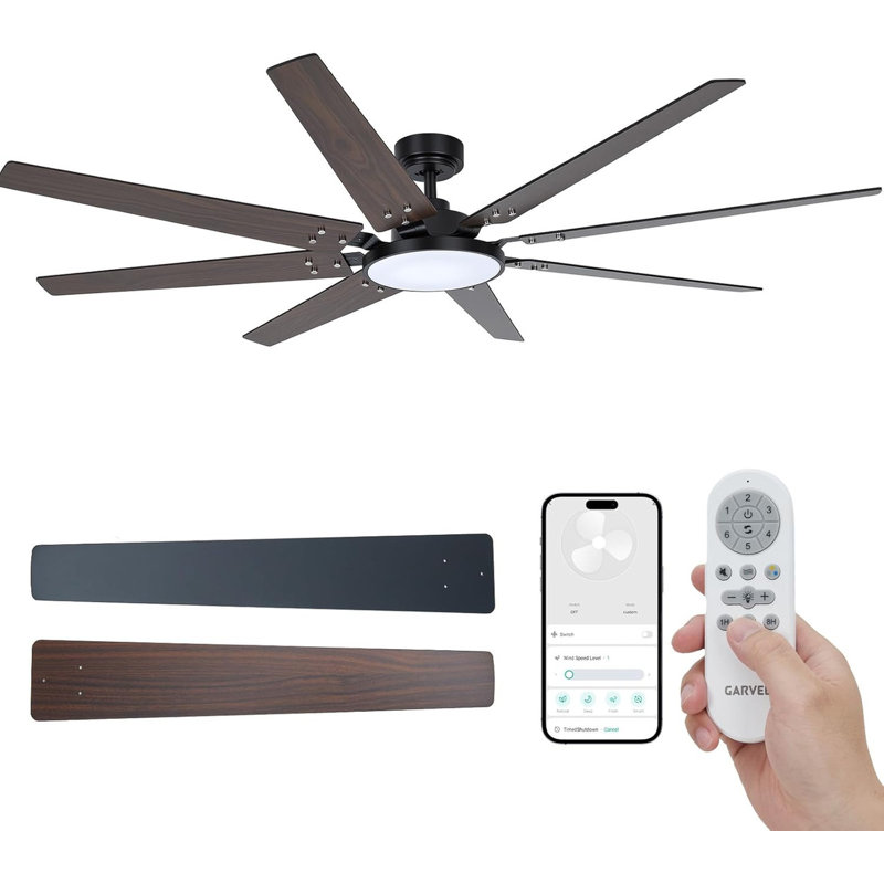 72" Smart Ceiling Fan with Lights – 8 Blades, App/Alexa Control, Adjustable Color Temp, for Indoor/Outdoor, Black