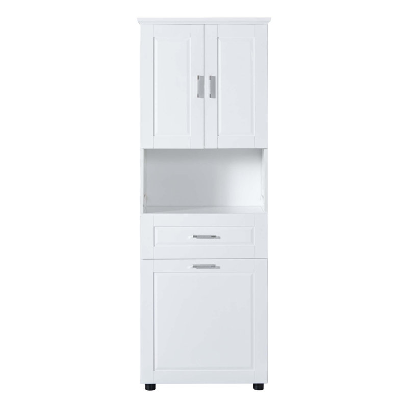 Armoire de salle de bain avec panier à linge 69,92 po Keriel, Blanc