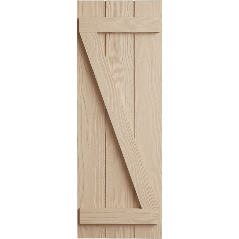 Volets en faux bois avec planche en Z, H 74 po x l 16,5 po x P 1 po, 16", Texture sablée / brun clair apprêté
