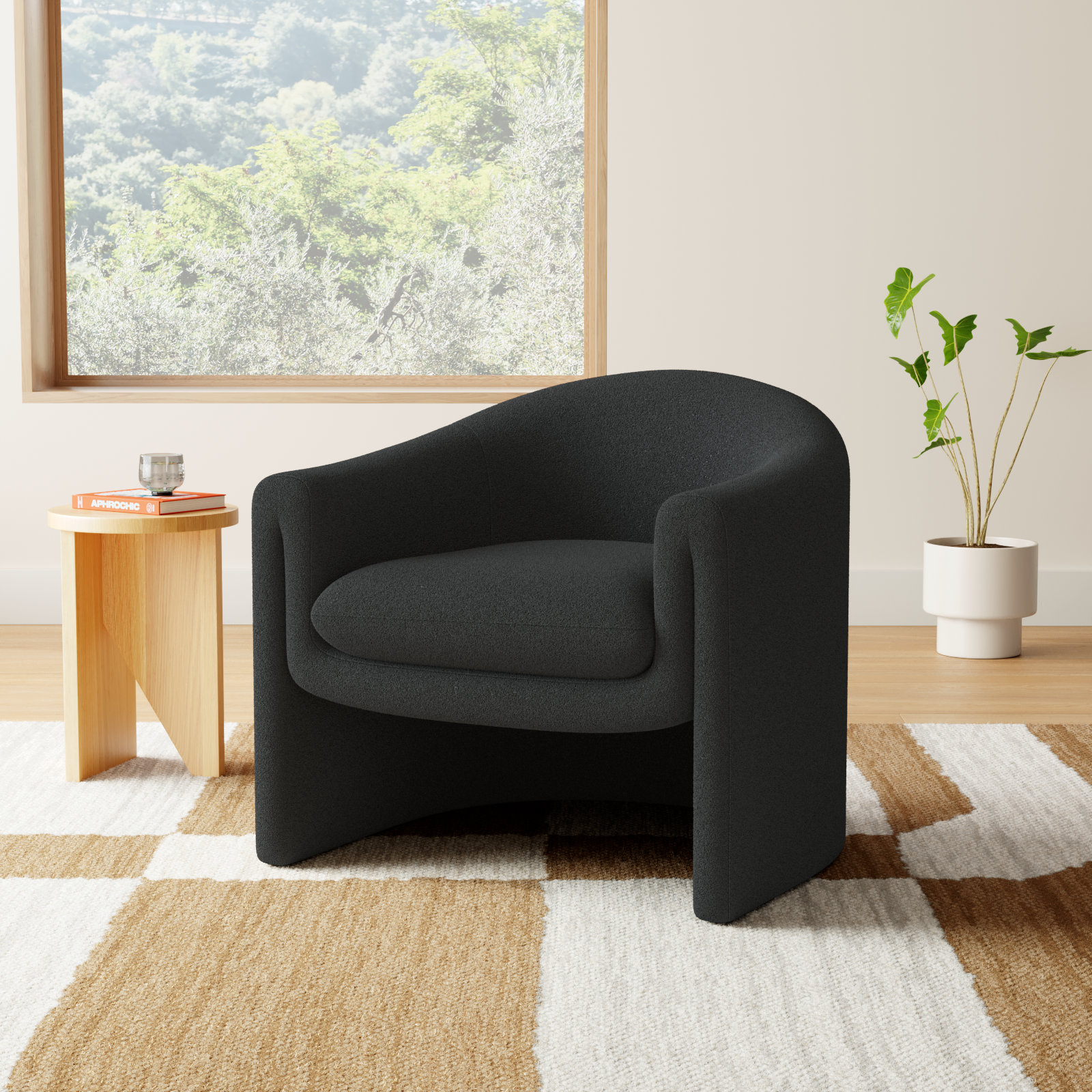 Pollman Barrel Chair, Black Boucle