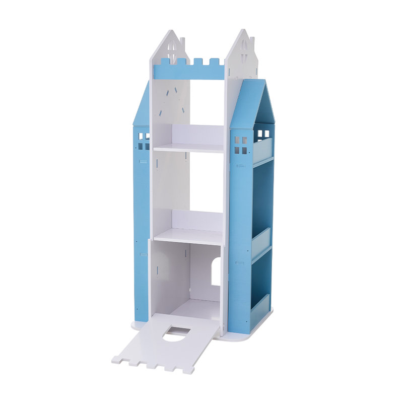 106cm H X 45cm W PVC Wood Plastic Board + Co-extruded Board + ABS Floating Shelf Kids Bookcase, White/Blue