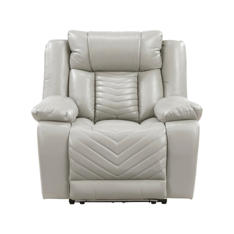Power Reclining Chair, USB Ports And Blue LED, Foam Fill Gray Faux Leather, Gray