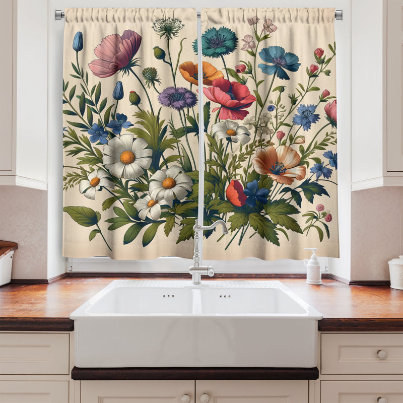 Floral Kitchen Curtain, 55" W x 36" L