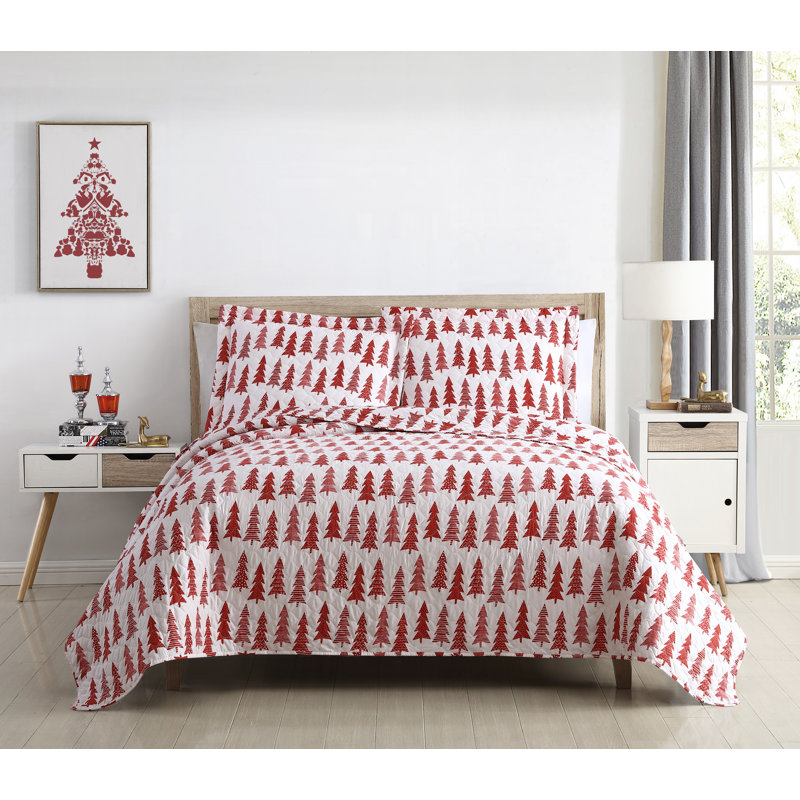 3-piece Black Bear Holiday Stitched Quilt Set, Twin Quilt + 2 Shams, Gray Damask
