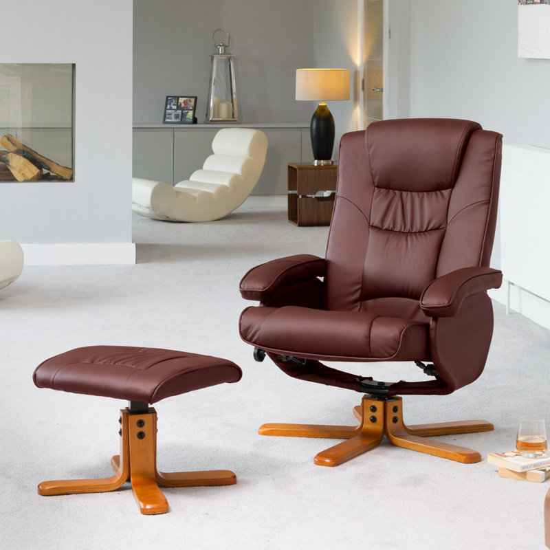 Worthen 73cm Wide Faux Leather Swivel Ergonomic Recliner, Burgundy