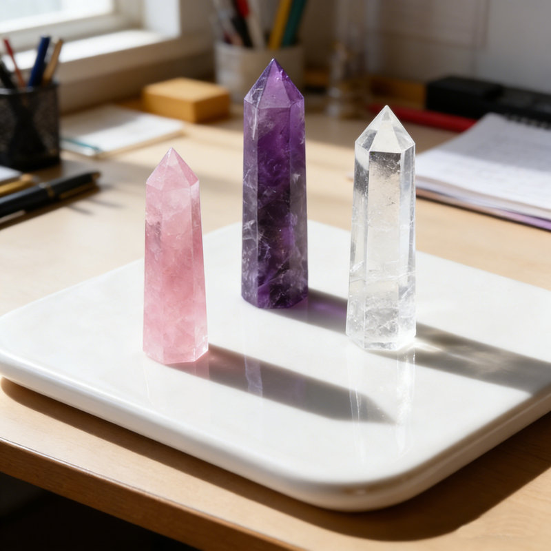  Ensemble de 3 piliers en cristal naturel de 1,57 pouce - améthyste, quartz rose et quartz transparents polis à la main pour la décoration de table 3 pièces
