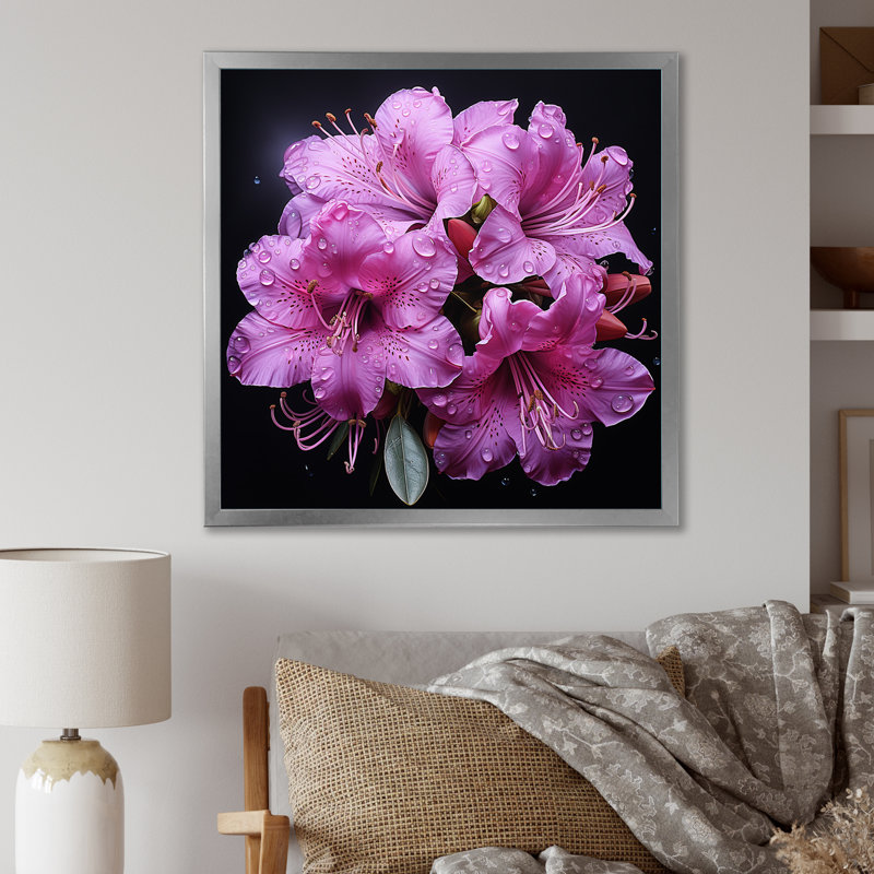 Singulier beauté des rhododendrons mauves I - art mural rhododendron, Cadre photo argenté, H 36 po x l 36 po x P 1,5 po