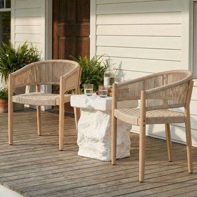 Ensemble de conversation d'extérieur moderne en corde de bois d'acacia avec table d'appoint MGO
