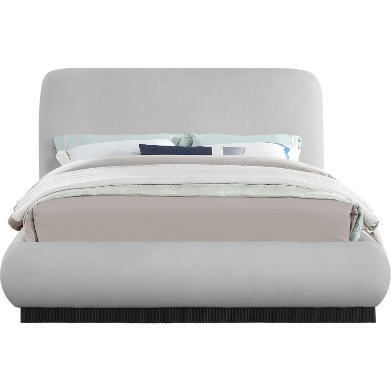 Lit plateforme tapissier Rigby, Très grand, Tissu texturé en lin gris
