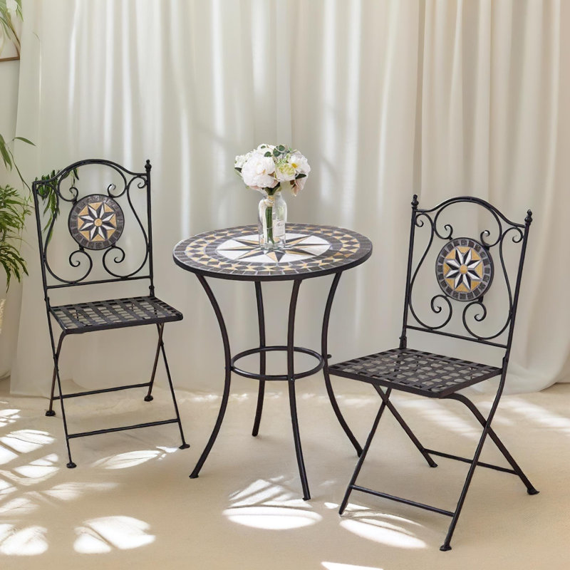 2 - Person 60cm Long Bistro Set With Round Mosaic Table