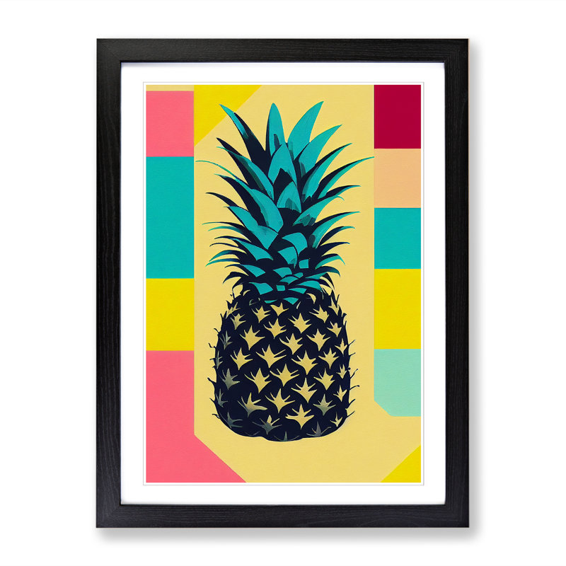 FRM-V0523-1851X Pineapple Pop Art - Picture Frame Print, Black, 46cm H x 34cm W x 2cm D