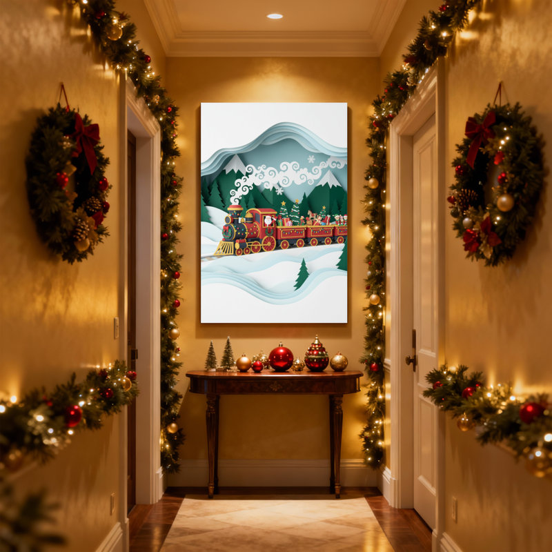«Christmas Christmas Train Winter Landscape Mountain Forest Snowflake», ensemble de 3 impressions murales sur toile