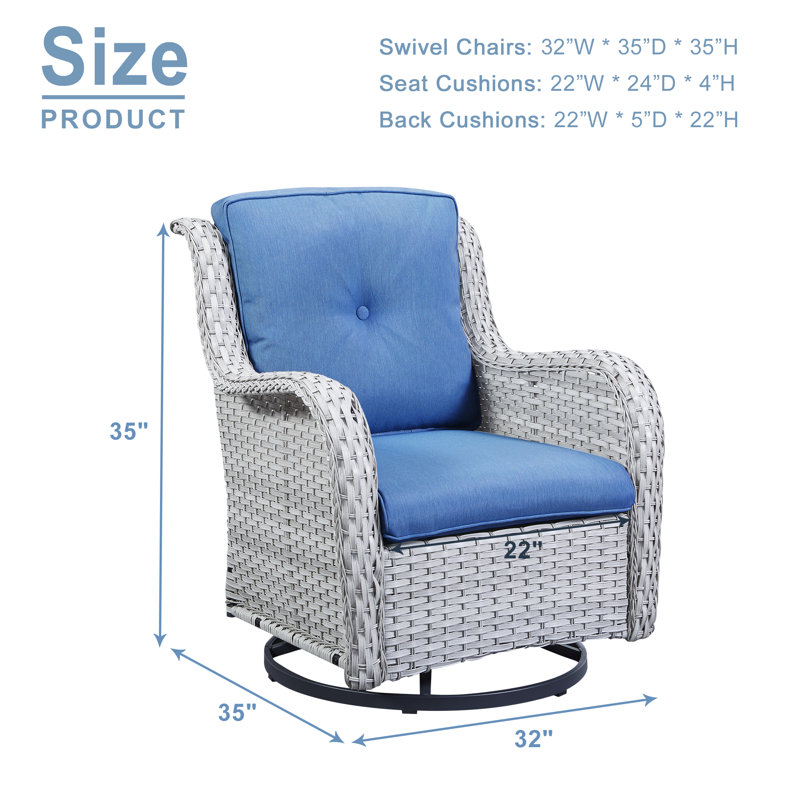 Bonia Swivel Patio Rocking Chair with Cushions, Navy Blue