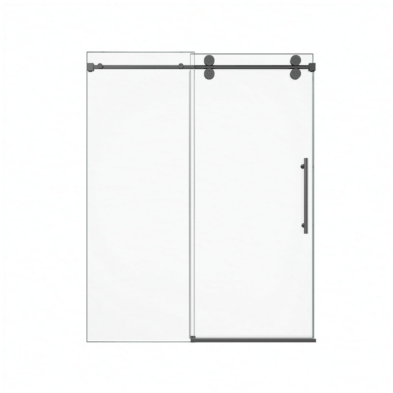 56"-60"W*72" H Frameless Single Sliding Shower Door – 5/16" (8mm) Clear Tempered Glass, Bypass Design with Matte Black Finish