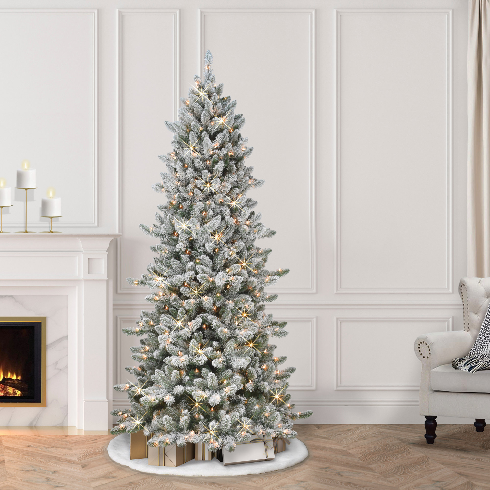 Gwyned Slender Green Spruce Christmas Tree with Lights, 6.5' H