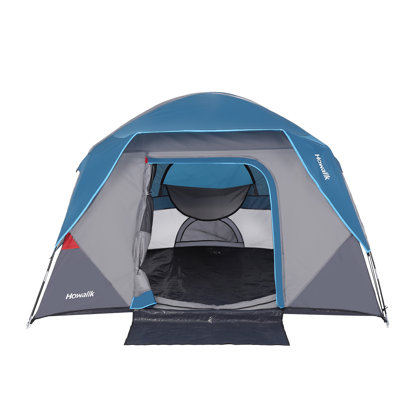 Camping Tent for 4-6 Person, Easy Setup Outdoor Family Tent with Rainfly, PU-Coated Waterproof Shelter for Hiking, Backpacking and Travel, Blue