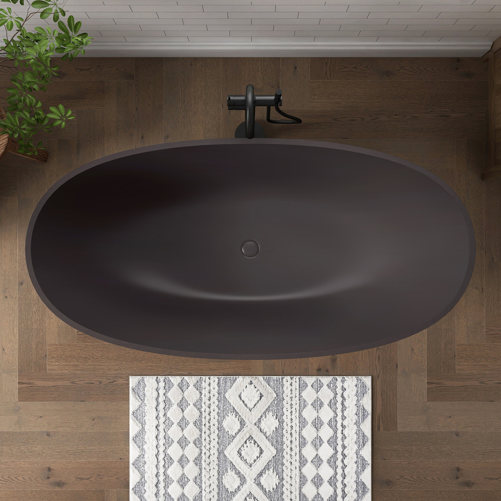 Forma 61'' Freestanding Tub Solid Surface Stone Resin Free Standing Soaking Bathtub, Brown