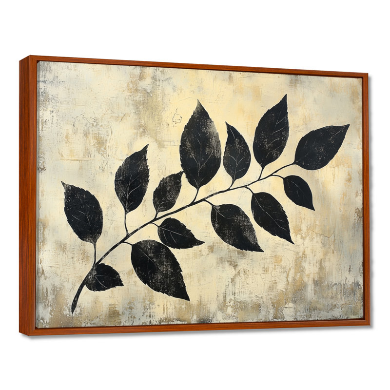 Ihna Black Leaves Shadow Silhouette V - Art mural feuilles, Brown, Impression encadrée flottante, H 16 po x l 32 po
