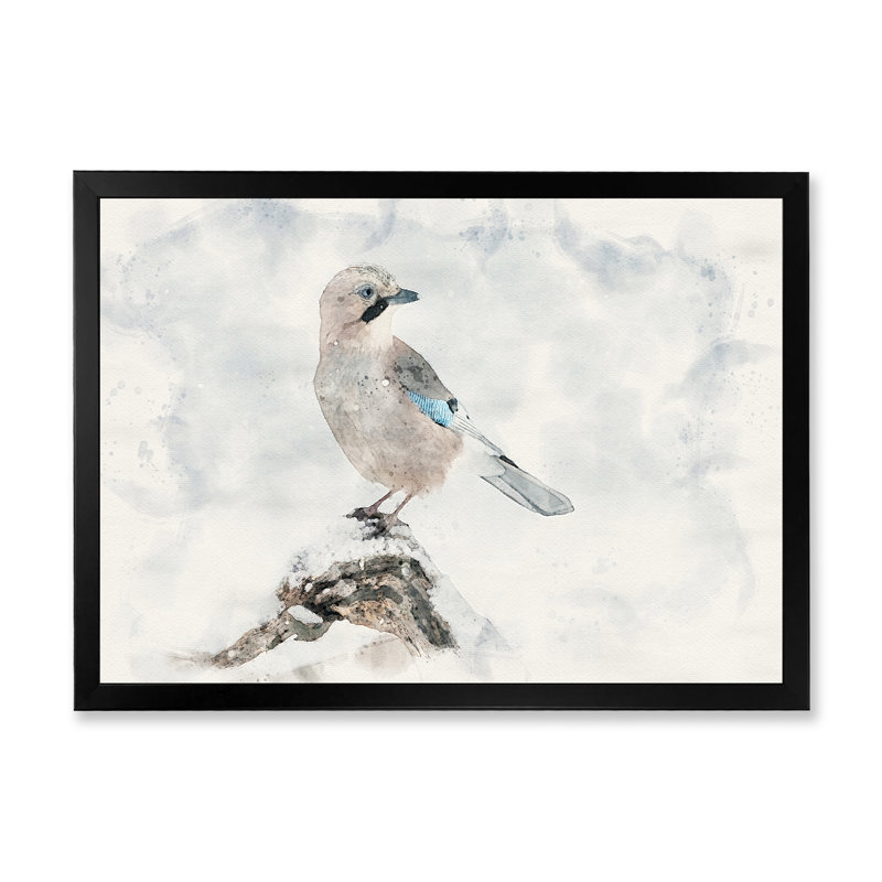 Oiseau geai blanc - œuvre d'art traditionnelle sur toile, Cadre photo noir, H 8 po x l 12 po x P 1 po