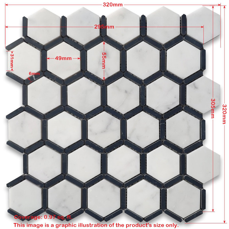 Bardiglio 12" x 12" Marble Honeycomb Mosaic Wall & Floor Tile, Light Gray