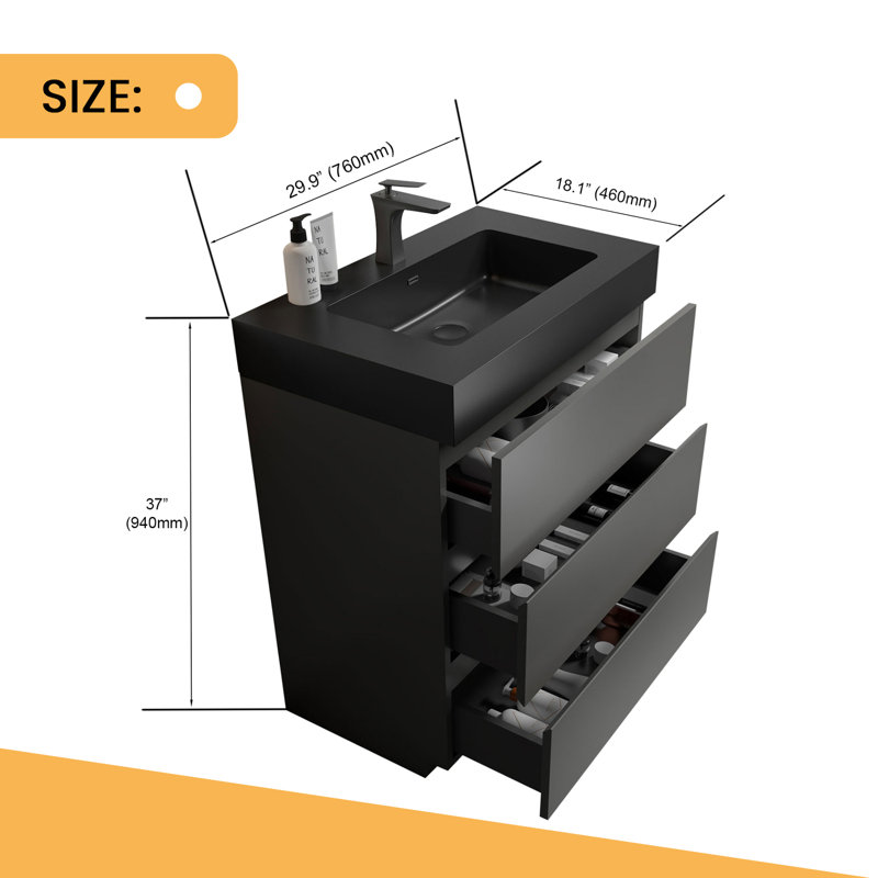29.9'' Single Bathroom Vanity with Resin Top, Gray