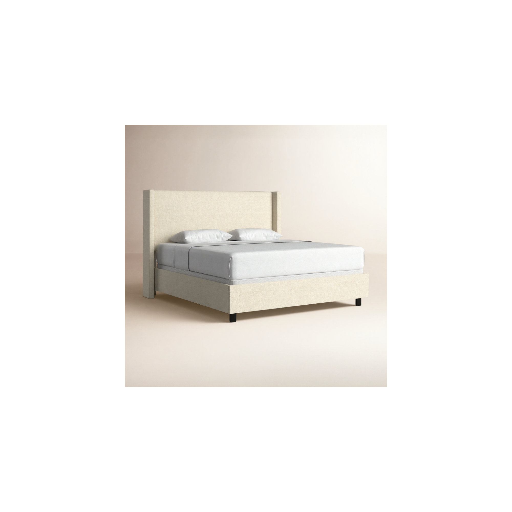 Benson Upholstered Wingback Bed, Beige, Queen