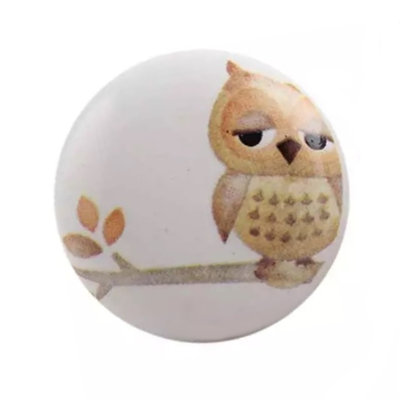 Set of 4 Owl Print Ceramic Knobs