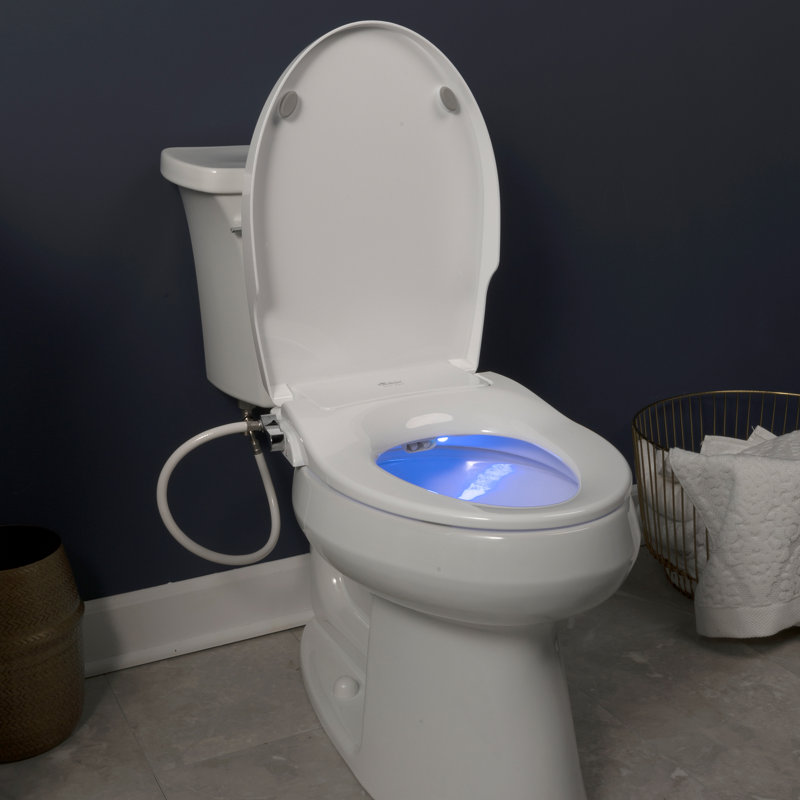 Slim Zero Round Bidet Toilet Seat, Non-Electric, Dual Nozzles, Slow Close Lid and Night Light