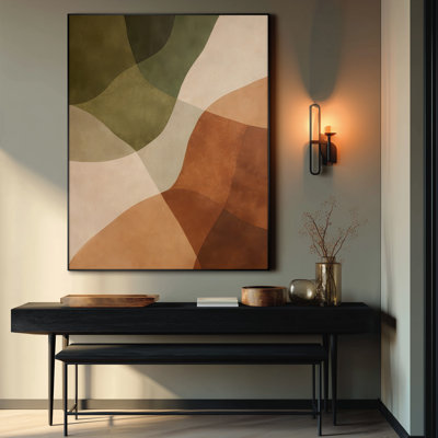Extra Large Wall Art Fabric Print - Modern Earth Tone Abstract Shapes in Sage and Terracotta for Bedroom - "Frame Assembly Required (Unfinished Frame)"