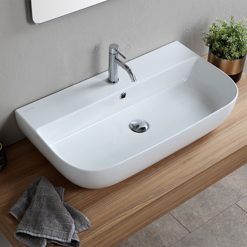 Scarabeo By Nameeks 16.6'' White Ceramic Rectangular Bathroom Sink with Overflow, Three Hole