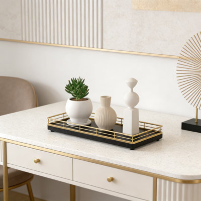 Plateau de meuble-lavabo en bois avec rebords en filet de fer, organisateur de comptoir de salle de bain pour commode, cuisine, café et décoration intérieure