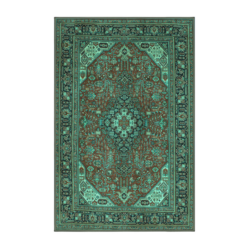 Tapis oriental fabriqué à la machine en bleu, Rectangle 2 pi x 3 pi