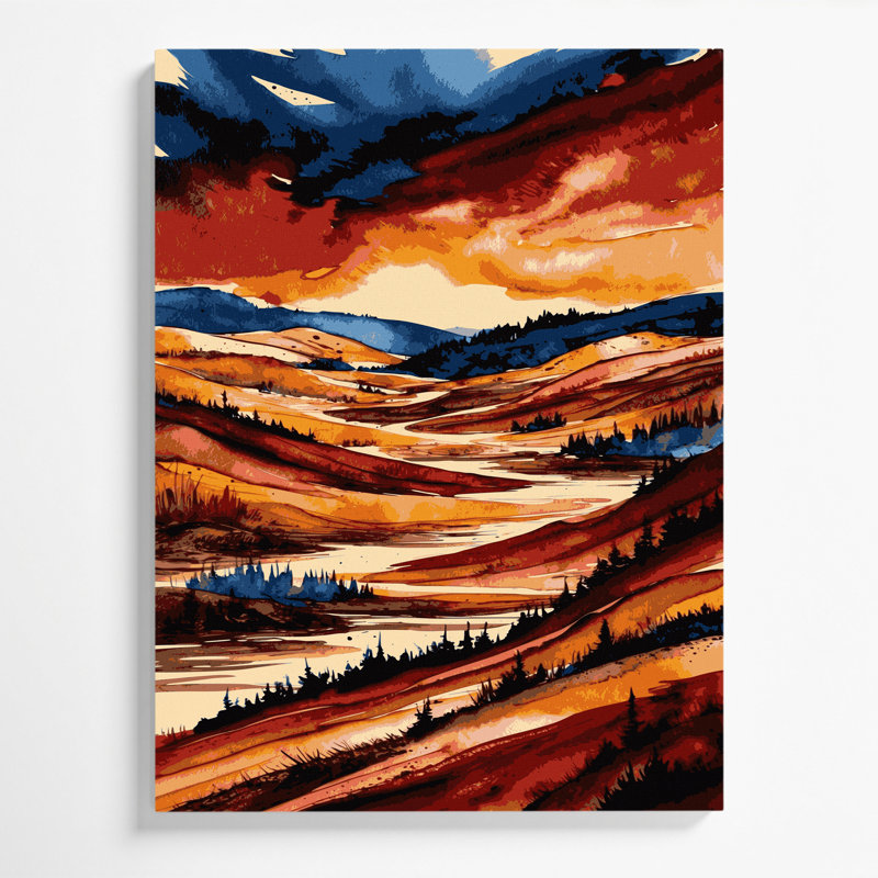 Aquarelle, paysage, 76, art mural sur toile brune, H 11 po x l 14 po