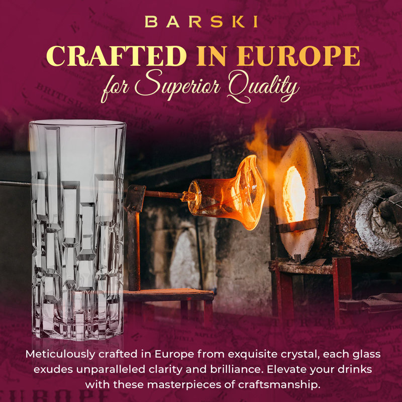 European Crafted Clear Glass Highball Tumblers Set of 4
