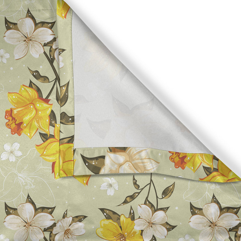 Rideau à oeillets rétro à 2 panneaux Ophelia & Co., 50 po, jaune crème, vert pâle, L 50 po x L 108 po