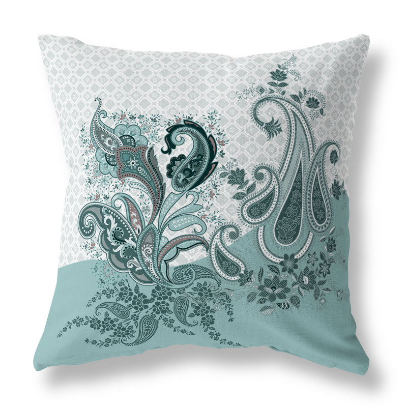 Coussin Sanskrit Waves, H 16 po x l 16 po, Vert/rose