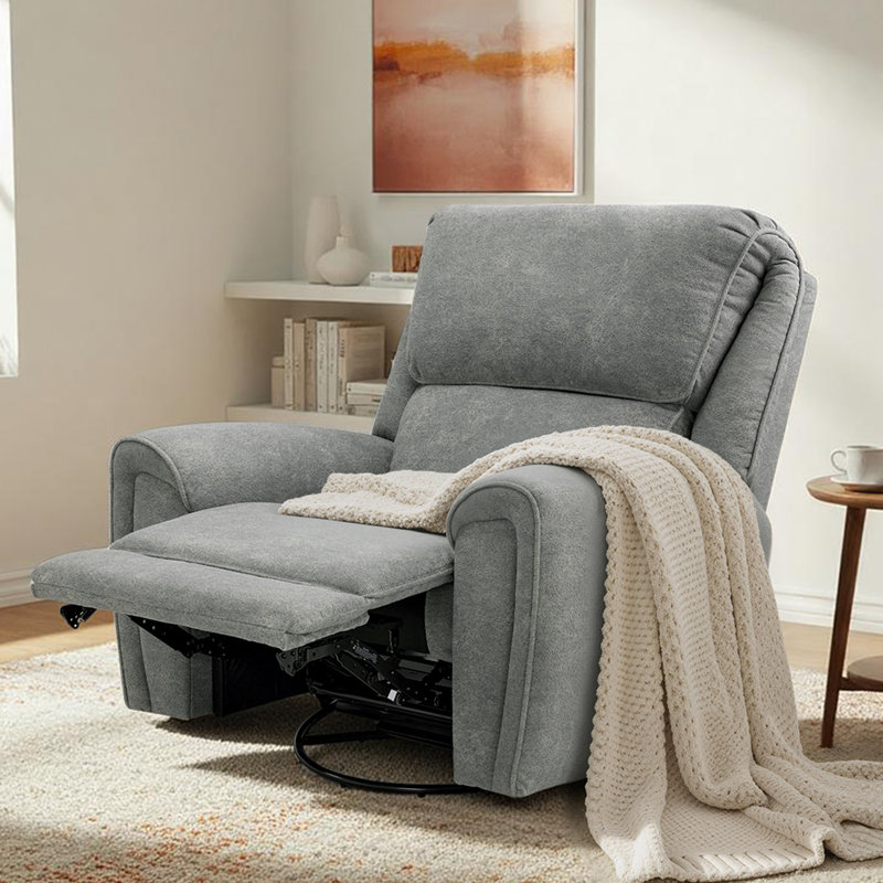 26.4" Seat Width Oversized Swivel Rocker Power Recliner Chair, Fabric, Light Gray