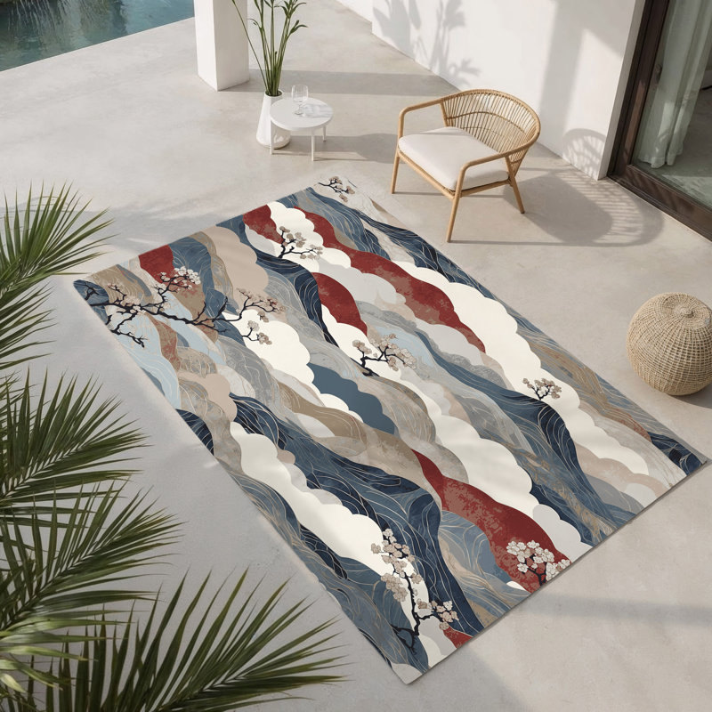 Tapis intérieur et extérieur Azure Blossom, Rectangle 5 pi x 7 pi