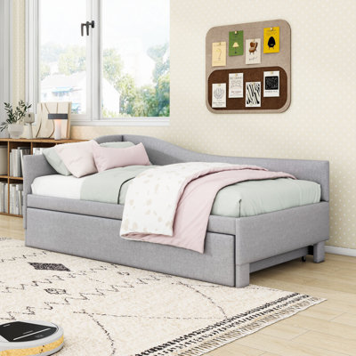 Twin Daybed with L-Shaped Backrest and Twin Trundle