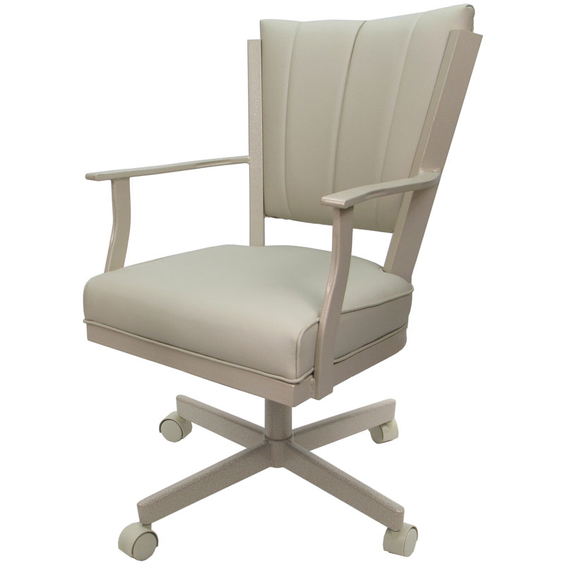 Danyael Metal Dining Caster Chair with Arms, Beige, Ocean Beige