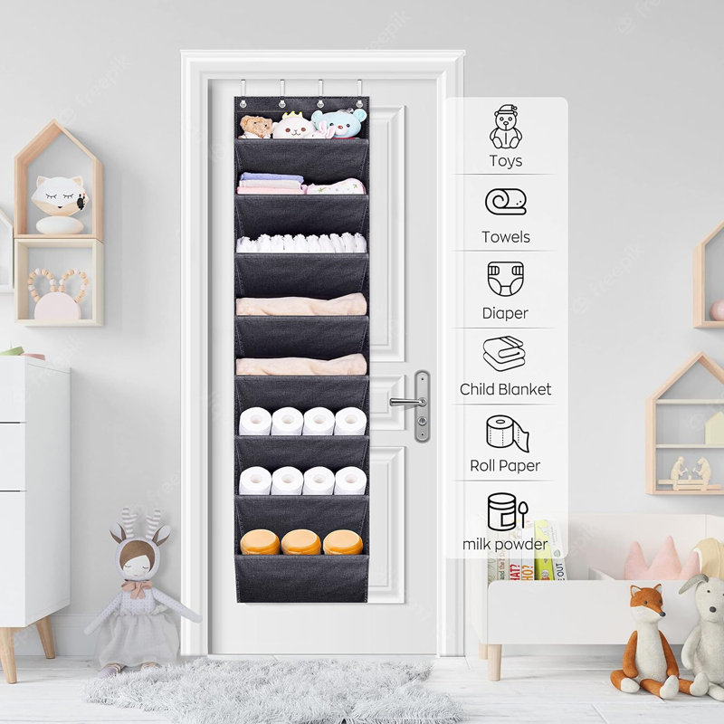 Over The Door Shoe Organizer For Closet With Large Deep Pockets, 64.5'',Black