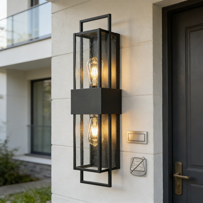2-Light Outdoor Wall Sconce With Dusk To Dawn Sensor, Waterproof Matte Black Exterior Light With Clear Glass For Porch, Garage, Entryway, And House