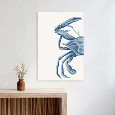 Deep Blue Crab Vintage Crab Ocean Wildlife Wall Art Print 1 Piece Wrapped Canvas Wall Art